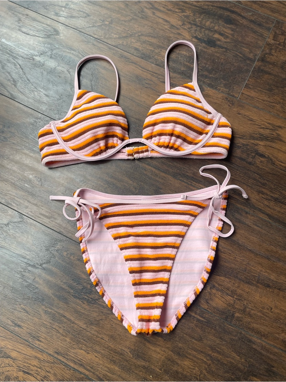 Women’s Pink and Orange Striped Bikini Swim Set